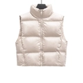 Minimalist beige stand collar puffer vest with quilted texture and full-zip closure - XS / Off White