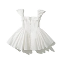 Elegant white square neck sleeveless pleated mini dress with corset style button detail - S / White