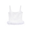 Chic white cropped camisole top with luxury feather trim and square neckline - S / White