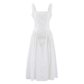 Dettaglio dell'abito midi bianco a trapezio con vita arricciata e scollo quadrato raffinato - Taglia S / Bianco