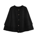 Poncho tricoté noir pour femme avec ourlet double épaisseur et boutons vintage - S / Noir
