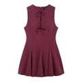 Vestido granate sin mangas línea A con falda plisada y detalles de lazos al cuello - XS / Burdeos