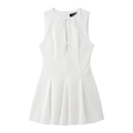 Vestido corto plisado blanco sin mangas con lazos y escote tipo cerradura - XS / Blanco
