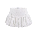 White eyelet embroidery mini skirt with delicate geometric floral lace patterns - S / White