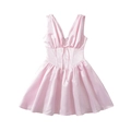 Vestido de satén rosa con cuello en V, talle de corsé y falda de vuelo en fondo blanco - S / Rosa