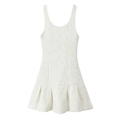 Elegant white tweed sleeveless dress with square neck and ruffled fishtail hemline - S / White