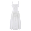 White sleeveless backless midi dress with square neckline and pleated flowy hemline - S / White