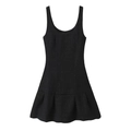 Elegant black sleeveless tweed mini dress with square neck and pleated skirt detail - S / Black
