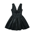Elegante vestido tipo corsé negro con escote en V profundo y malla para primavera 2025 - S / Negro