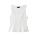 Detailopname van een witte mouwloze top met verticale naden en een U-halslijn - XS / Wit