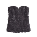 Women's black strapless sequin top with feather fringe and heart-shaped neckline - S / Black