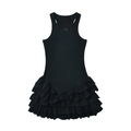 Elegante vestido negro sin mangas para mujer con volantes a capas y un delicado lazo negro - S / Negro