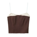 Women's 2025 contrast tube top in dark brown with cream trim and spaghetti straps - S / Dark Brown