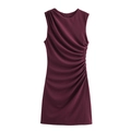 Abito corto smanicato bordeaux vestibilità slim con eleganti dettagli drappeggiati e arricciati - XS / Prugna