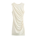 Elegante abito smanicato bianco crema con arricciatura laterale e vestibilità slim - XS / Bianco Naturale