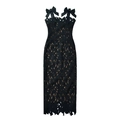 Dettaglio dell'elegante abito in pizzo nero con spalline a fiocco e ricami floreali - XS / Nero