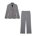 Gray double-breasted blazer and trouser set with peak lapels and mottled texture - XS / Top And Bottom