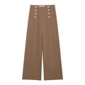 Hose mit hoher Taille und weitem Bein in Karamelbraun mit goldenen Zierknöpfen - XS / Kaffeebraun