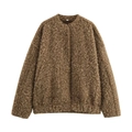 Women's brown faux wool jacket with raw edge and minimalist collarless design - S / Khaki