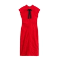 Abito rosso senza maniche da donna con fiocco nero e tessuto dalla trama increspata - XS / Rosso