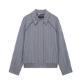 Close-up of grey pinstripe bomber jacket with sharp collar and detailed stitching - XS / Grey Top