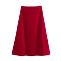 Elegante falda midi de línea A en terciopelo rojo de talle alto con brillo metálico - S / Bottoms / Rojo