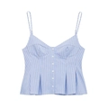 Macro shot of blue and white striped camisole showing v-neckline and decorative buttons - Blue Stripe