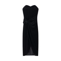 Détail du nœud à la taille et texture douce de la robe bustier en velours noir élégante - Noir