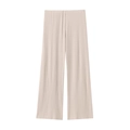 Detailed view of high-waist apricot wide leg trousers with premium vertical pleated fabric - Khaki Pants