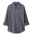 Dunkelgraues gestreiftes Damen-Hemdenset mit verstellbaren Ärmeln und Leinentextur - XS / Grauer Blazer
