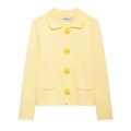 Cárdigan de punto amarillo claro para mujer con cuello polo y botones decorativos de flores 3D - S / Amarillo