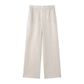 Gestreifte Weitbeinhose mit teilelastischem Bund für einen minimalistischen Freizeitstil - XS / Beige Hose