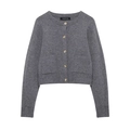 Nahaufnahme der dunkelgrauen Strickjacke mit goldenen Reliefknöpfen und Rippbündchen - S / Oberteile / Grau