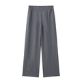 Dunkelgraue Damen-Plissee-Hose mit weitem Bein, elastischem Bund und vertikaler Textur - XS / Graue Hose