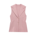 Gilet in maglia rosa senza maniche con revers e bottoni dorati per donna - S / Rosa