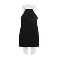 Elegant black sleeveless halter mini dress with contrast white tie scarf detail - XS / Black