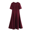 Elegante abito a linea A rosso vino a maniche corte con vita aderente e dettagli a pieghe - XS / Borgogna