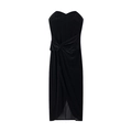 Elegant black strapless velvet party dress with sweetheart neckline and waist knot detail - S / Black