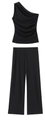 Women's black two-piece set featuring one-shoulder ruffled top and wide-leg pants - Black Zirconia Set