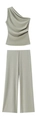 Sage green two-piece set with asymmetrical sleeveless top and wide-leg ribbed pants - Green Zirconia Set