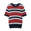 Top de punto polo para mujer 2025 con rayas horizontales en rojo y azul marino - S / Rayas de Colores