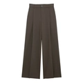 Pantaloni a gamba larga a vita alta con pieghe verde oliva scuro per ufficio e moda - XS / caffè