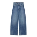 Jean bleu délavé rétro à taille haute et jambe large avec fermeture taille asymétrique - Bleu Clair