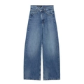 Women's dark blue wide-leg balloon jeans with asymmetric crossover high waist design - XS / Light Blue