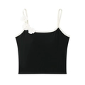 Débardeur femme bicolore noir et blanc avec bretelles ornées de fleurs blanches 3D - S / Noir