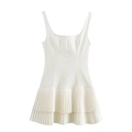 Sleeveless white mini dress with square neck and layered pleated hem for women - XS / White