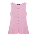 Chaleco de punto rosa claro para mujer con elegantes botones dorados en el frente - S / Rosa