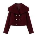 Élégant manteau en laine bordeaux à double boutonnage avec boutons dorés et grand revers - S / Rouge