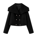 Veste courte noire pour femme avec large revers et boutons dorés à double boutonnage - S / Noir