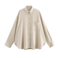 Chemise minimaliste en lin pour femme, coupe oversize beige clair avec tissu texturé - XS / Khaki